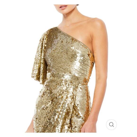 Mac Duggal Embellished Cap Sleeve Cowl Neck Trumpet Gown Golden Size 6 NWT - Picture 2 of 12